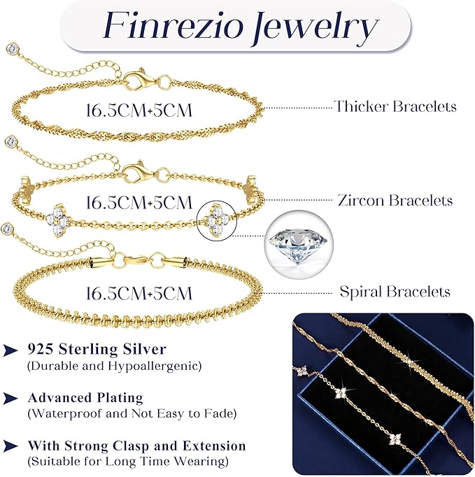Finrezio 3-Piece Gold Bracelet Set