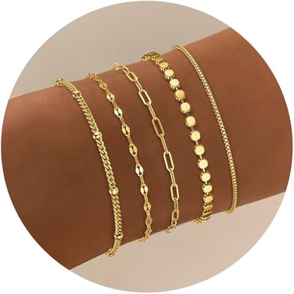 Dochais 5-Piece Womens Gold Bracelet Set