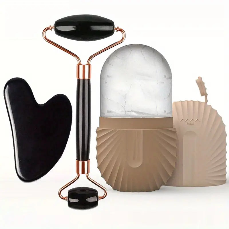 Glow & Ease Ice Roller & Gua Sha Set – Depuff, Sculpt & Glow Naturally