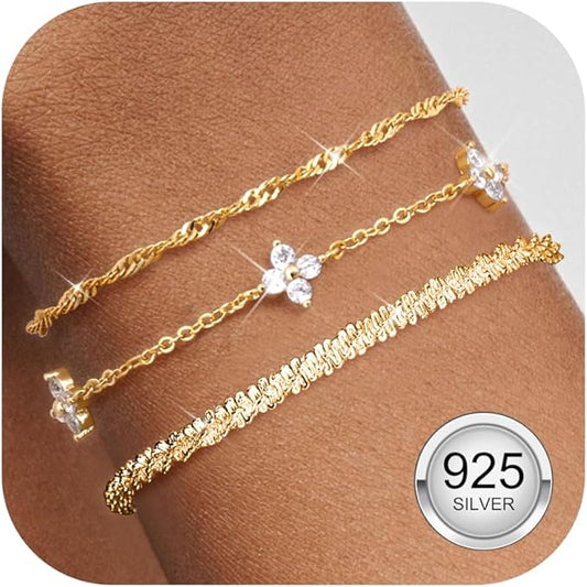 Finrezio 3-Piece Gold Bracelet Set