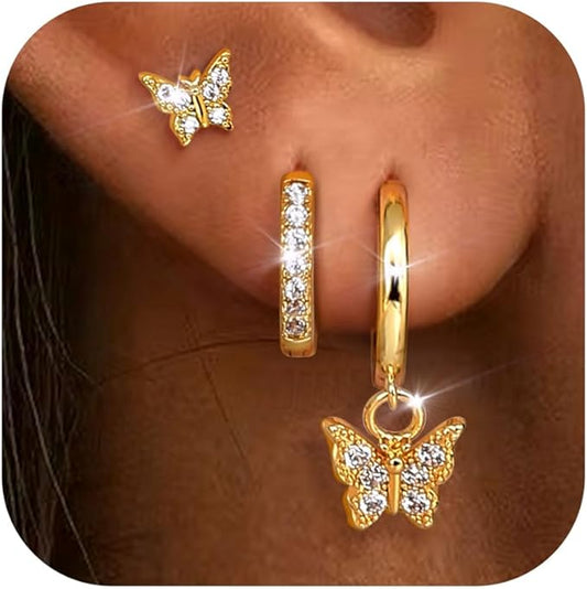 Dochais 3 Pair Gold Hoop Earring Set