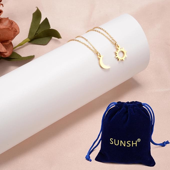 SUNSH 2-Piece Sun &amp; Moon Necklace Set