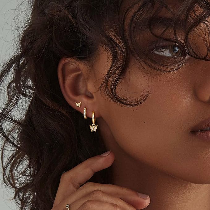 Dochais 3 Pair Gold Hoop Earring Set