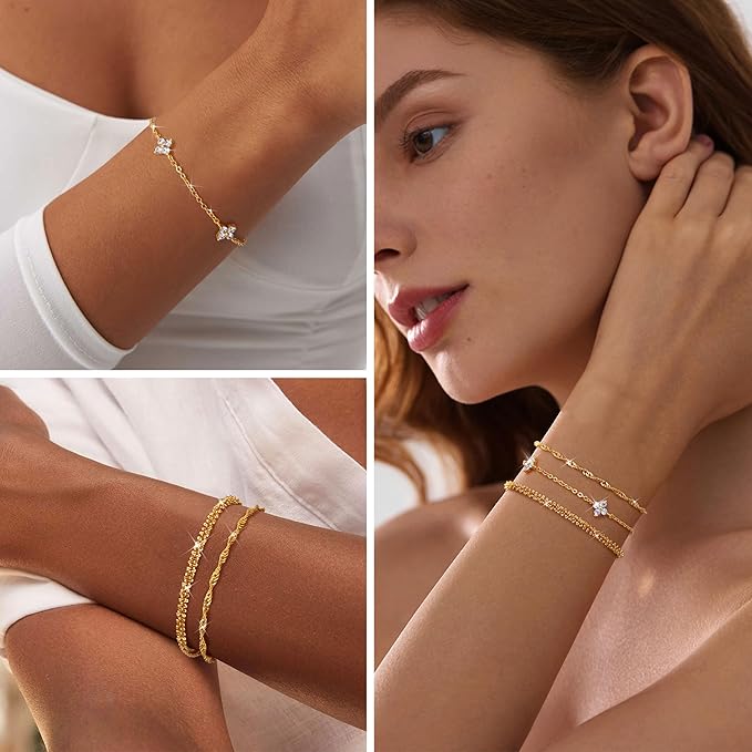 Finrezio 3-Piece Gold Bracelet Set