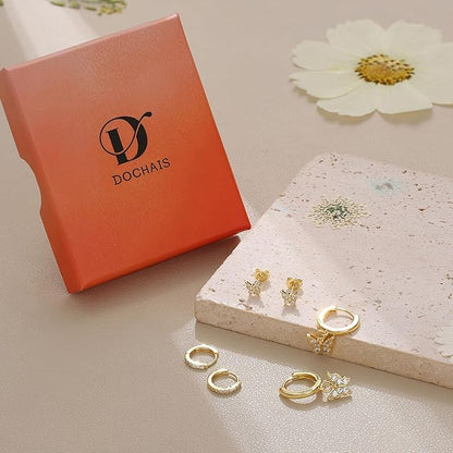 Dochais 3 Pair Gold Hoop Earring Set