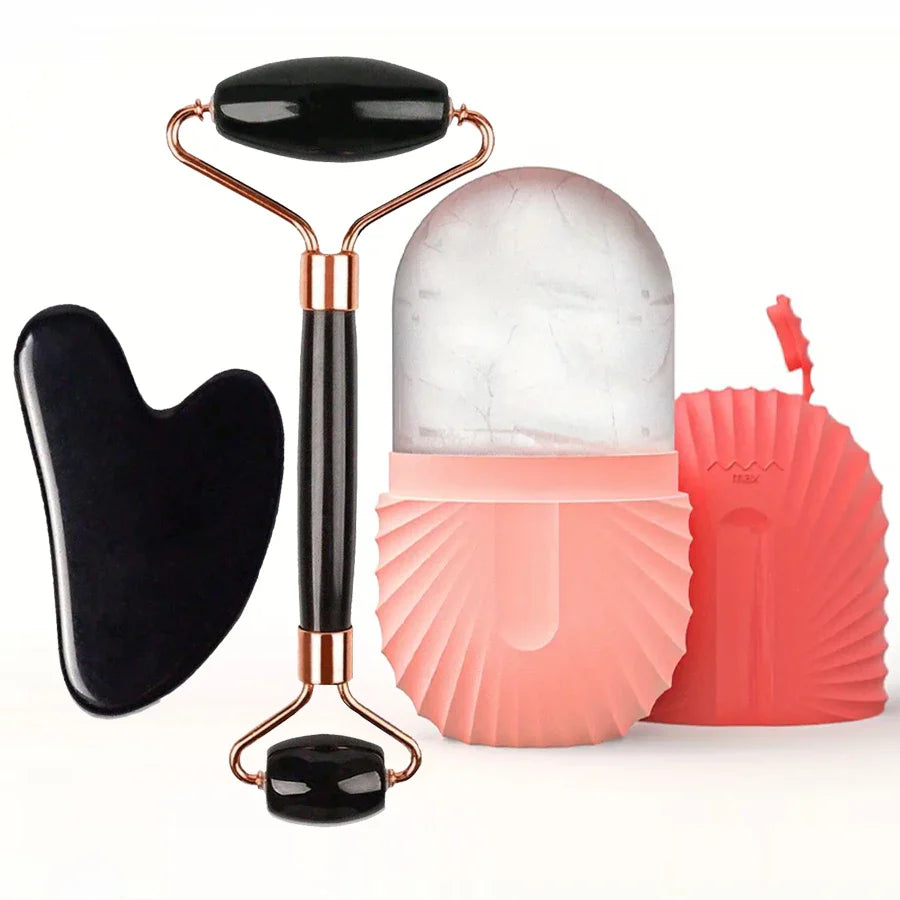 Glow & Ease Ice Roller & Gua Sha Set – Depuff, Sculpt & Glow Naturally