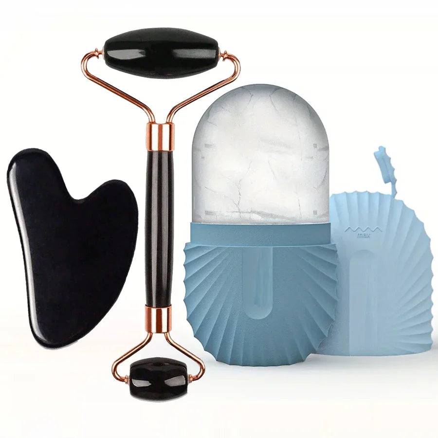 Glow & Ease Ice Roller & Gua Sha Set – Depuff, Sculpt & Glow Naturally