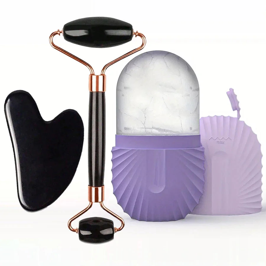 Glow & Ease Ice Roller & Gua Sha Set – Depuff, Sculpt & Glow Naturally
