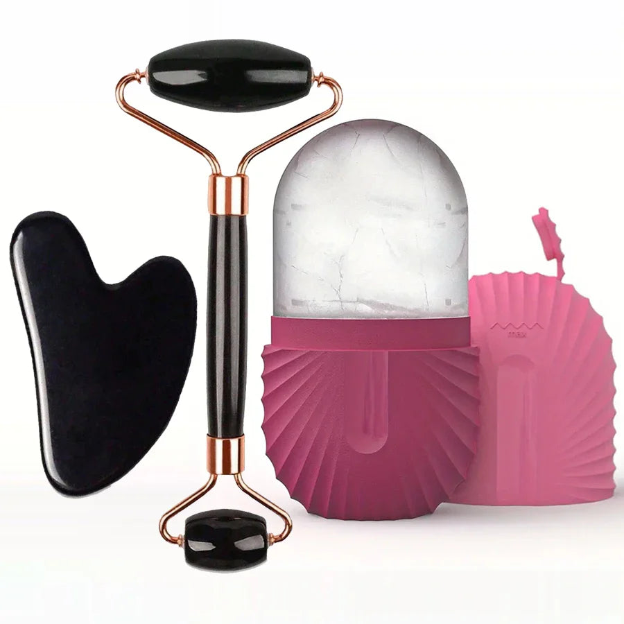 Glow & Ease Ice Roller & Gua Sha Set – Depuff, Sculpt & Glow Naturally